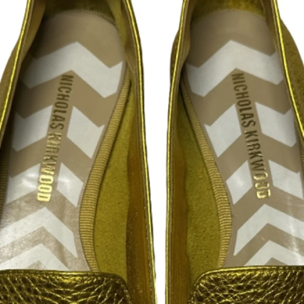 NICHOLAS KIRKWOOD | Beya Gold Leather Pointed Toe Flat Loafer Shoe Lux